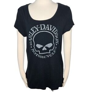 Harley Davidson Motorcycles Skull Logo Black T‎ Shirt Women's Plus Size 2XL